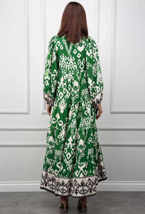 Rochie verde cu imprimeu si maneci lungi