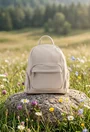 Rucsac dama bej deschis din piele cu buzunare
