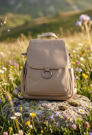 Rucsac dama bej din piele naturala