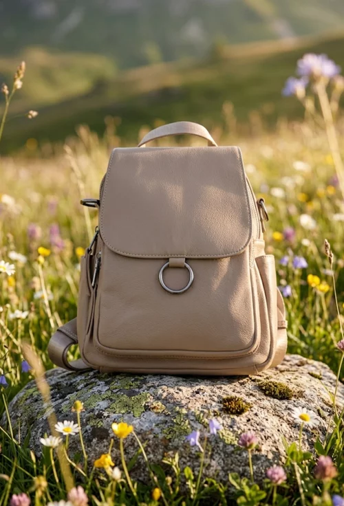 Rucsac dama bej din piele naturala