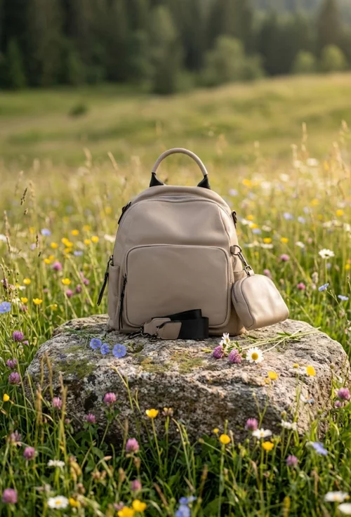 Rucsac dama bej din piele texturata