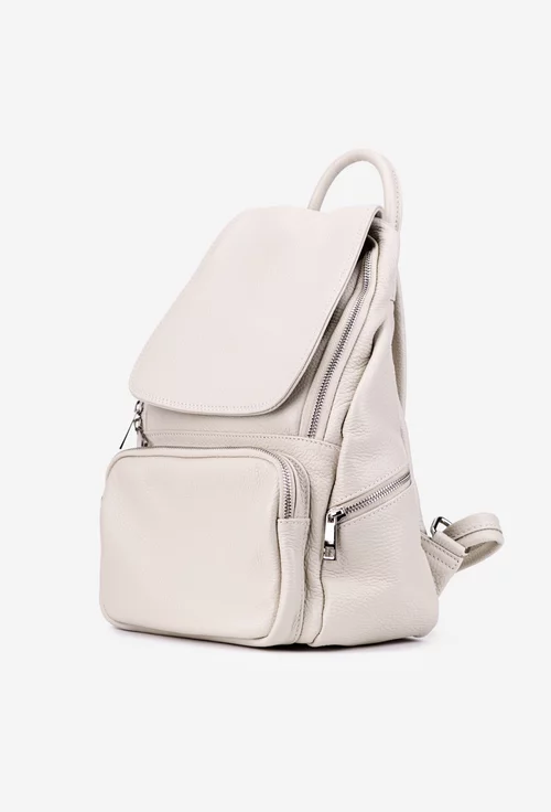 Rucsac dama bej din piele texturata cu buzunare