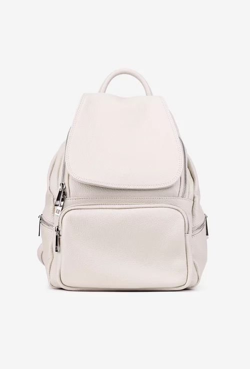 Rucsac dama bej din piele texturata cu buzunare