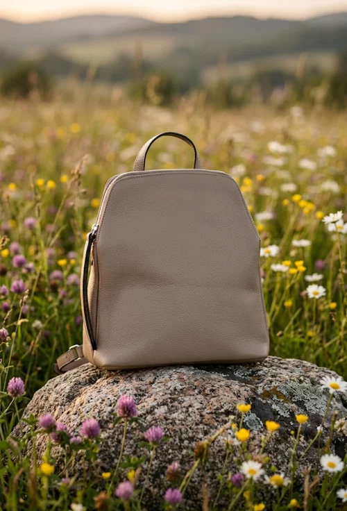 Rucsac dama bej roze din piele naturala picture - 3