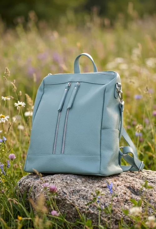 Rucsac dama bleu confectionat din piele texturata picture - 3