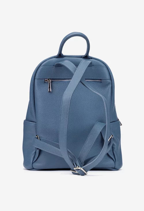 Rucsac dama bleu din piele texturata cu buzunar