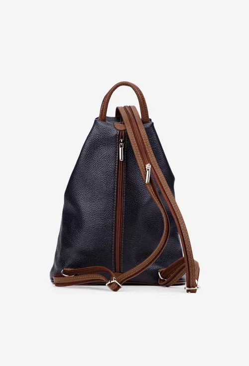 Rucsac dama bleumarin cu maro din piele texturata