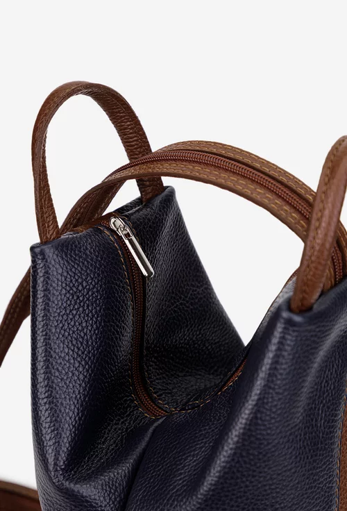 Rucsac dama bleumarin cu maro din piele texturata