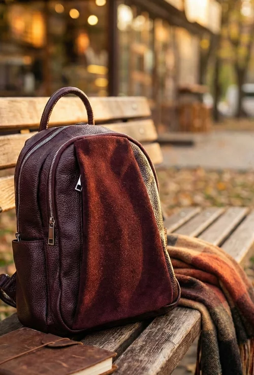 Rucsac dama bordo din piele texturata