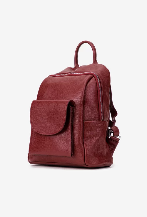 Rucsac dama caramiziu din piele texturata cu buzunar