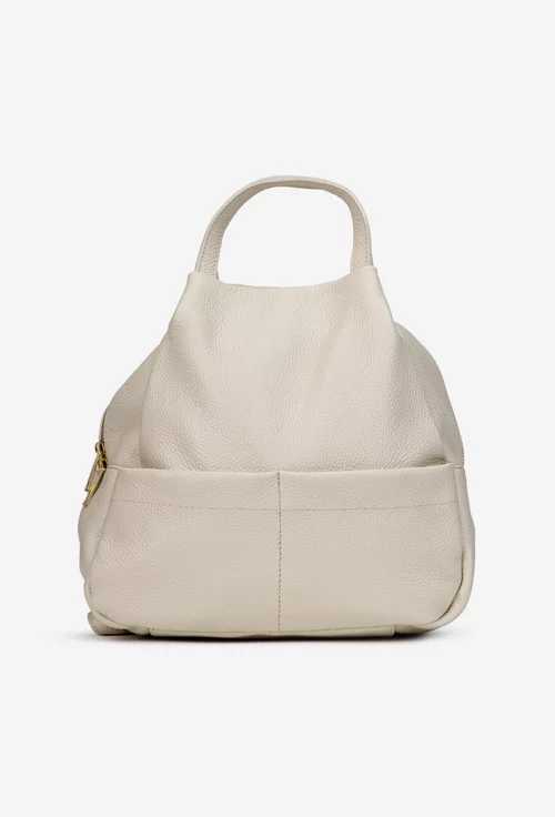 Rucsac dama din piele naturala texturata bej deschis