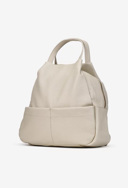 Rucsac dama din piele naturala texturata bej deschis
