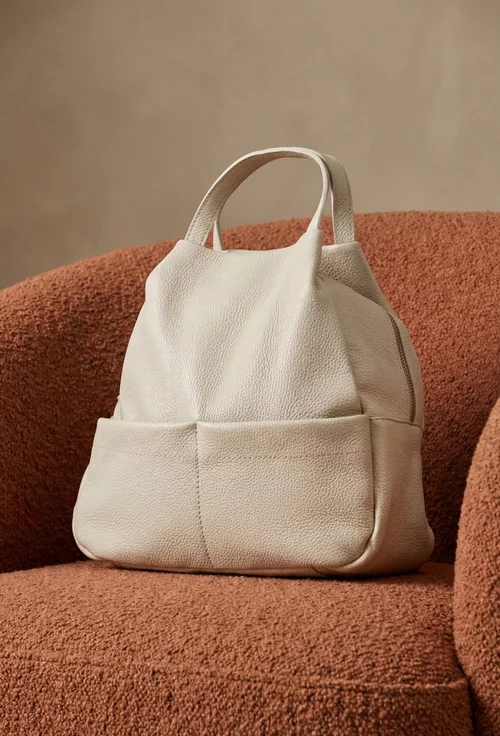 Rucsac dama din piele naturala texturata bej deschis