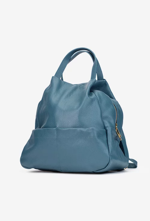 Rucsac dama din piele naturala texturata bleu