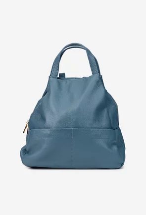 Rucsac dama din piele naturala texturata bleu