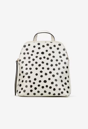 Rucsac dama din piele texturata bej deschis cu buline