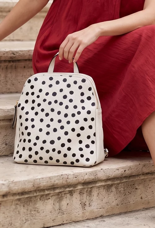 Rucsac dama din piele texturata bej deschis cu buline picture - 2