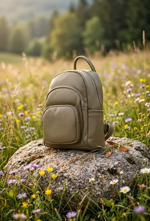 Rucsac dama din piele texturata taupe