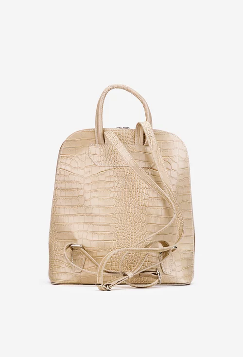 Rucsac dama elegant bej din piele croco