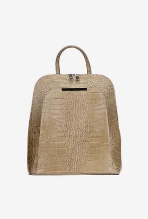 Rucsac dama elegant taupe din piele croco