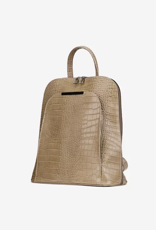 Rucsac dama elegant taupe din piele croco
