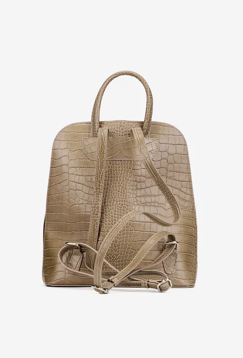 Rucsac dama elegant taupe din piele croco
