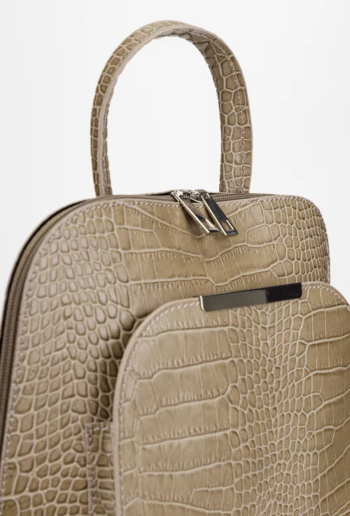 Rucsac dama elegant taupe din piele croco