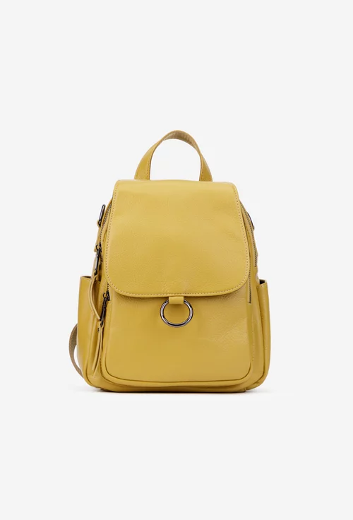Rucsac dama galben mustar din piele naturala