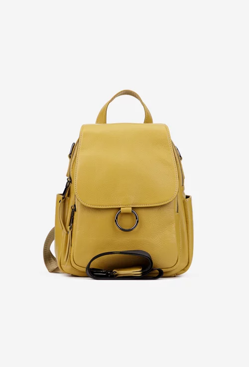 Rucsac dama galben mustar din piele naturala