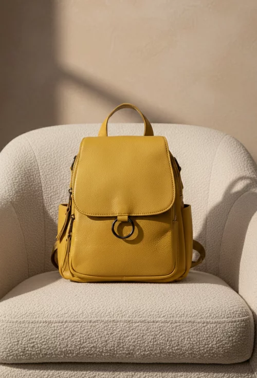 Rucsac dama galben mustar din piele naturala