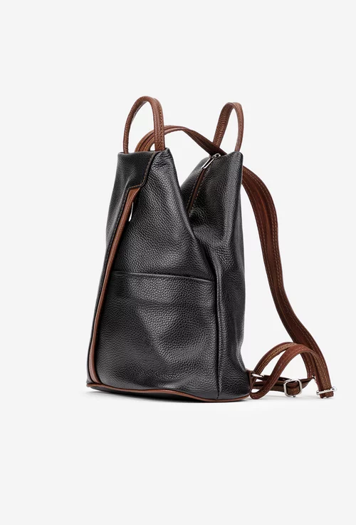 Rucsac dama negru cu maro din piele texturata