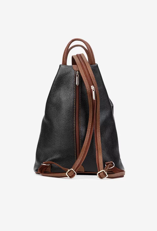 Rucsac dama negru cu maro din piele texturata