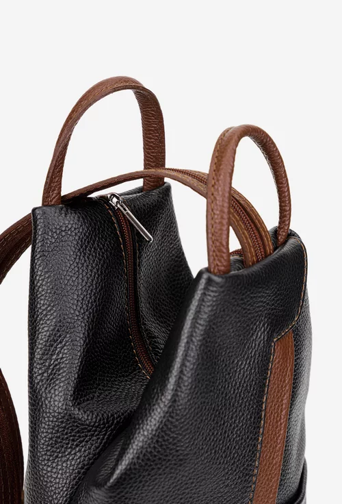 Rucsac dama negru cu maro din piele texturata