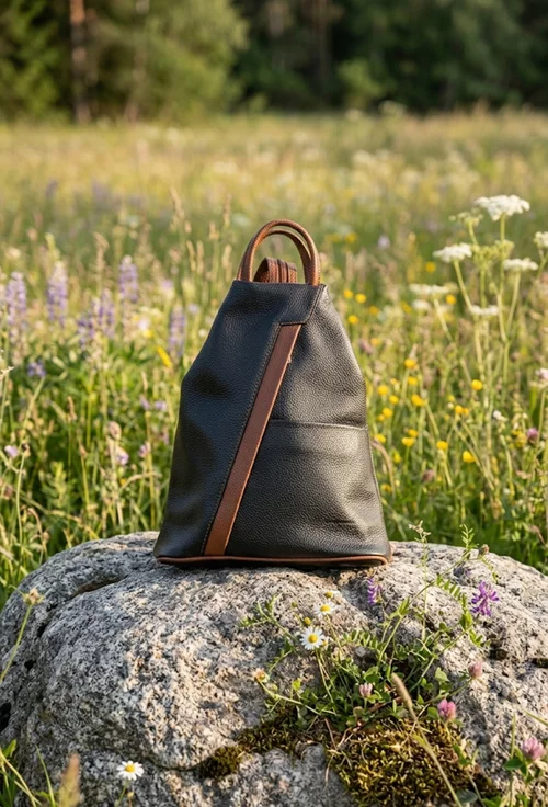 Rucsac dama negru cu maro din piele texturata picture - 4