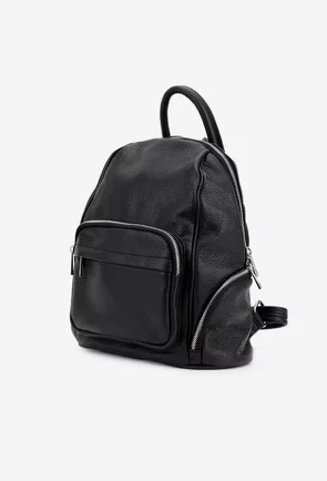 Rucsac dama negru din piele cu buzunare