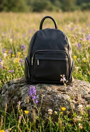 Rucsac dama negru din piele cu buzunare