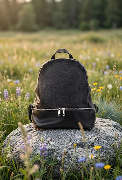 Rucsac dama negru din piele texturata