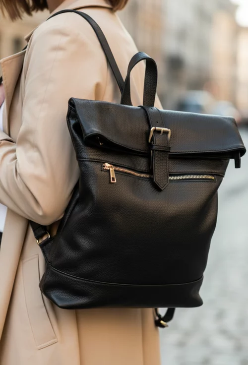 Rucsac dama negru din piele texturata