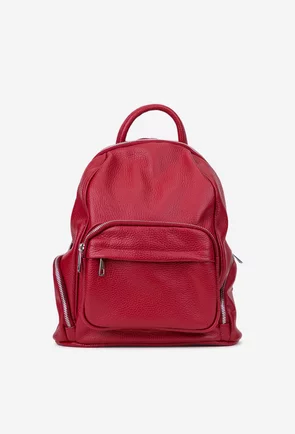 Rucsac dama rosu din piele cu buzunare