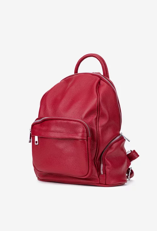 Rucsac dama rosu din piele cu buzunare