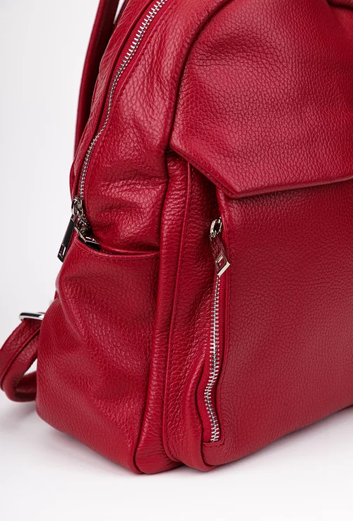 Rucsac dama rosu din piele texturata cu buzunare