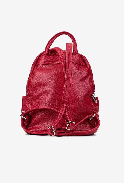 Rucsac dama rosu din piele texturata cu buzunare