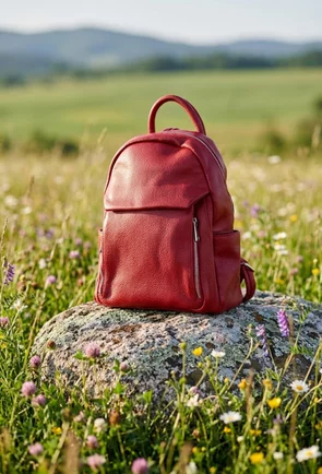 Rucsac dama rosu din piele texturata cu buzunare