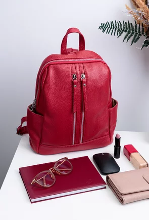 Rucsac dama rosu inchis din piele naturala