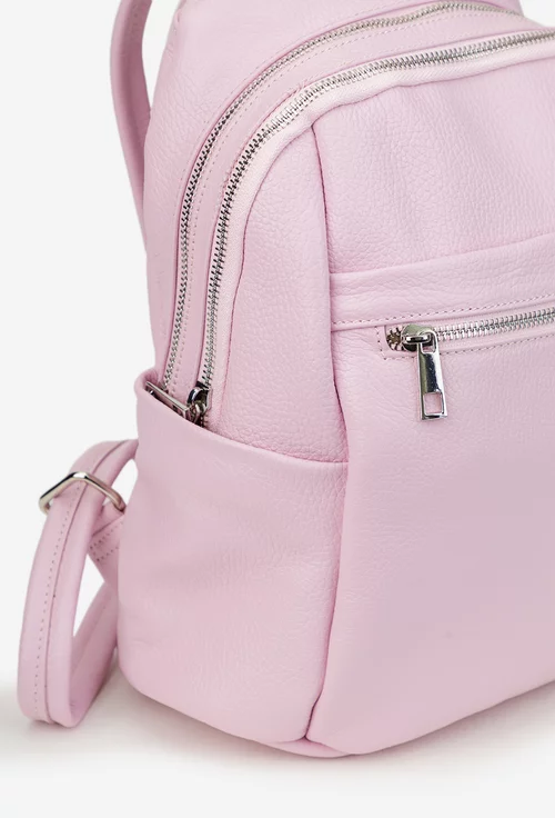 Rucsac dama roz deschis din piele naturala