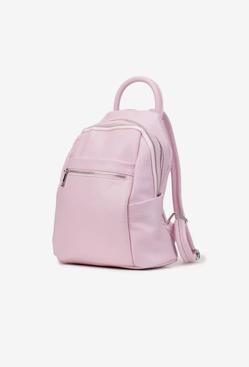 Rucsac dama roz deschis din piele naturala