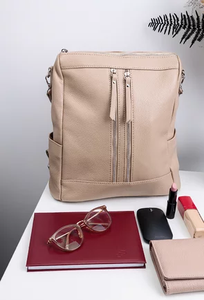 Rucsac dama taupe confectionat din piele texturata