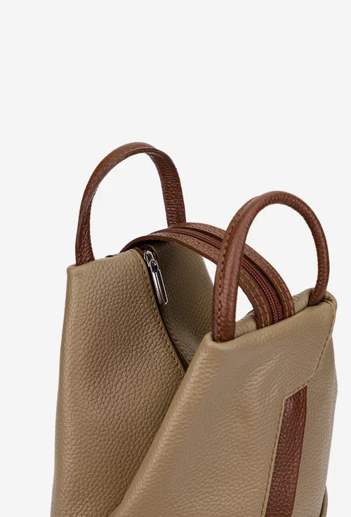 Rucsac dama taupe cu maro din piele texturata