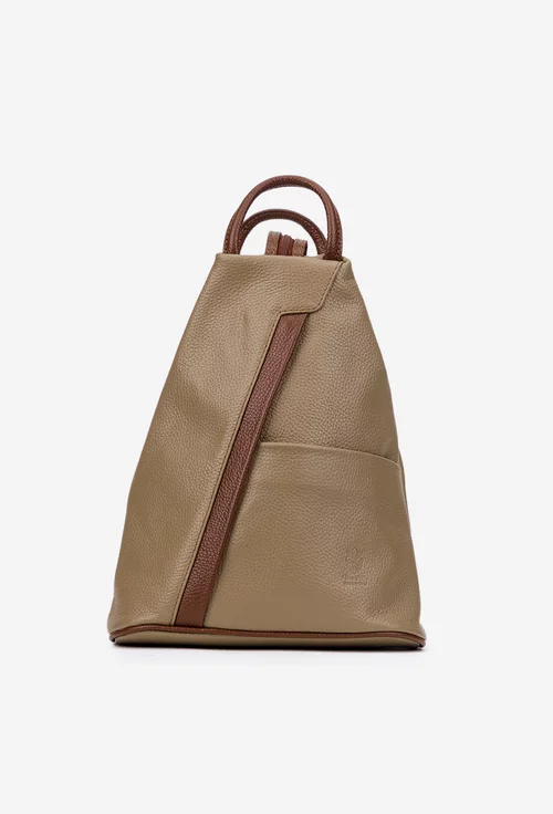 Rucsac dama taupe cu maro din piele texturata