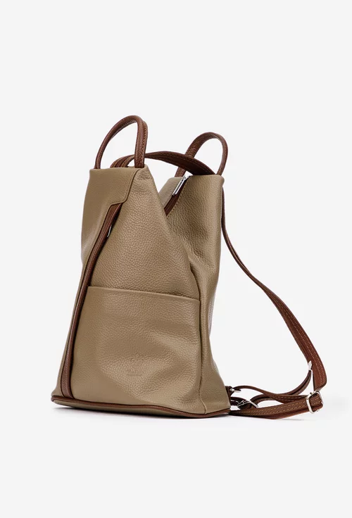 Rucsac dama taupe cu maro din piele texturata